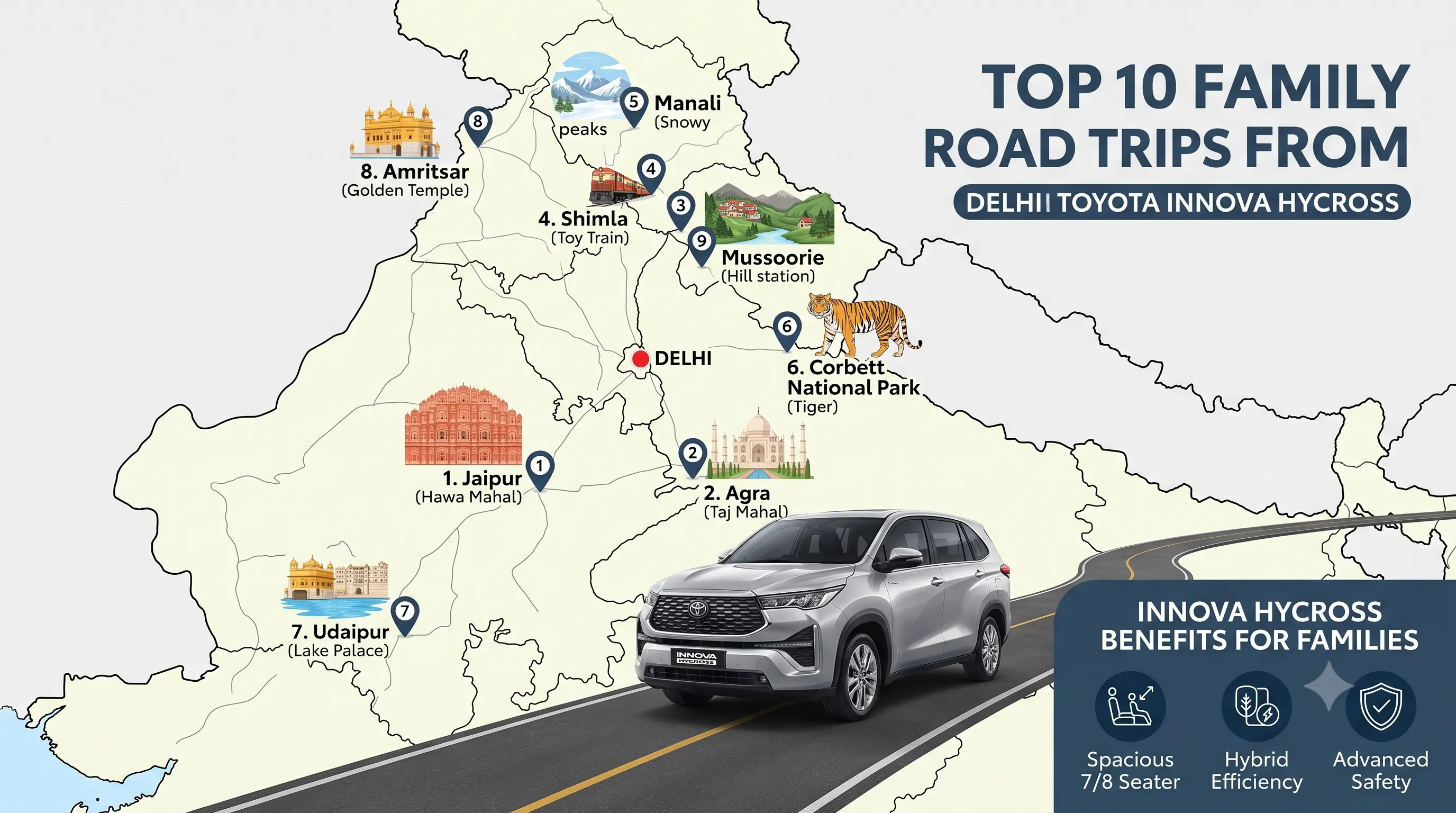 Top 10 Family Road Trips from Delhi in Toyota Innova Hycross